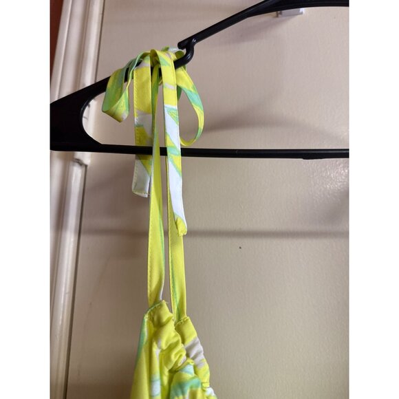 Lane Bryant 26/28 Yellow & Green Pleated Asymmetrical Hem Dress With Tie Straps - Picture 3 of 7